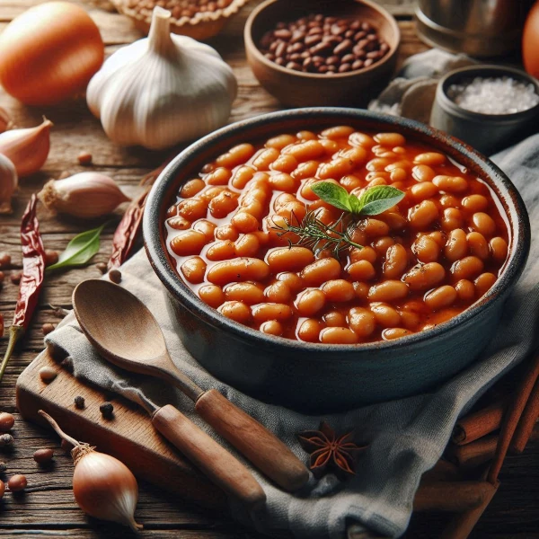 A dish of Granny's Baked Beans